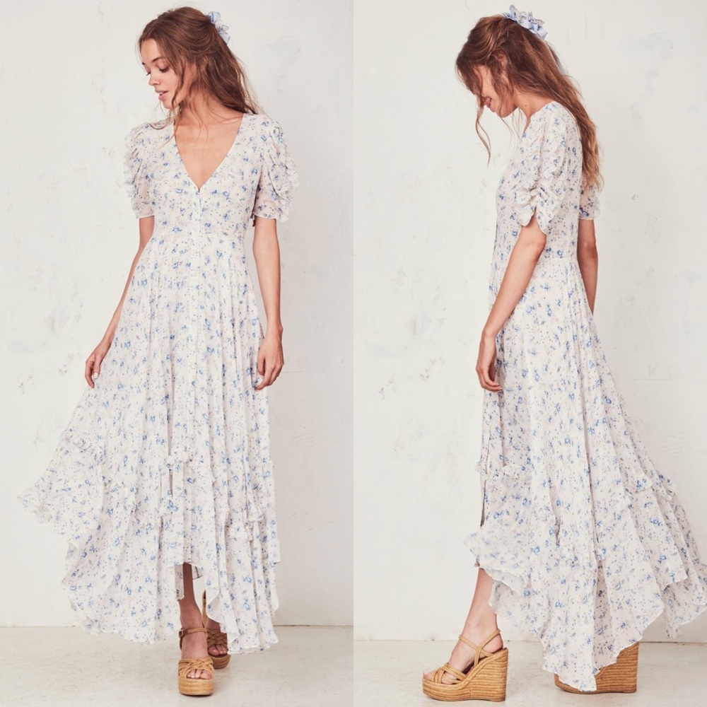 LOVESHACKFANCY ANDIE SILK FLORAL WHITE MAXI DRESS - Picture 2 of 7